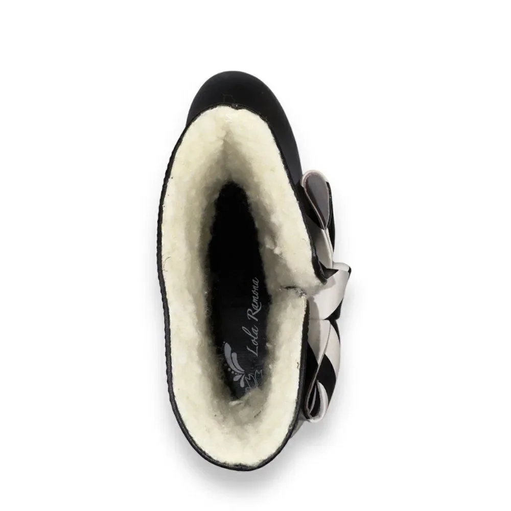 Lola Ramona Faux Sherpa Winter Striped Bow Boots Black / White‎ Women's 8/38
